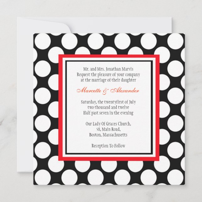 Red and Black Polka Dot Wedding Invitation (Front)