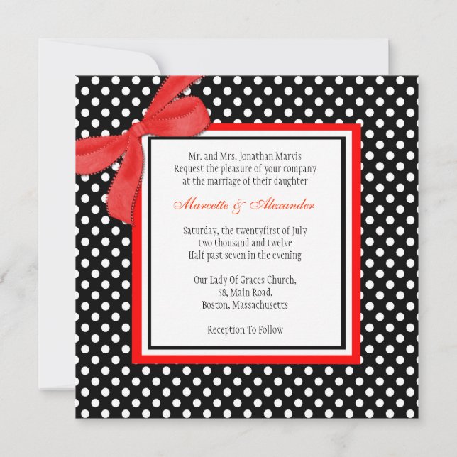 Red and Black Polka Dot Wedding Invitation (Front)