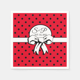 Red and Black Polka Dot White Bow Personalised Napkin