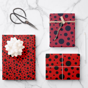 Red and black polka dots funny ladybug wrapping paper sheet