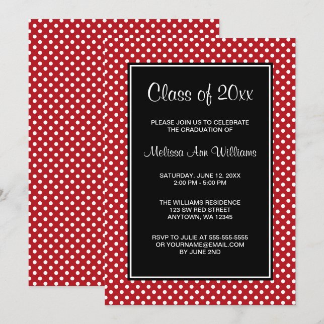 Red and Black Polka Dots Graduation Announcement (Front/Back)