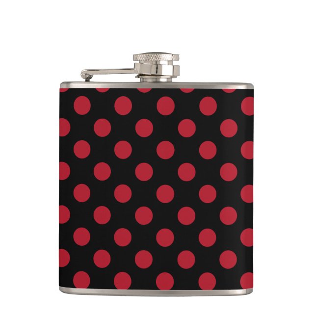 Red and black polka dots hip flask (Front)