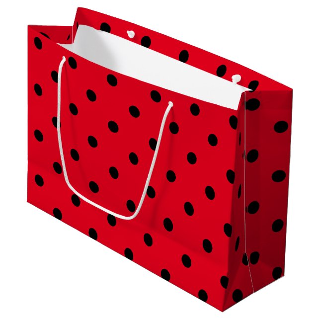Red and Black Polka Dots Large Gift Bag (Front Angled)