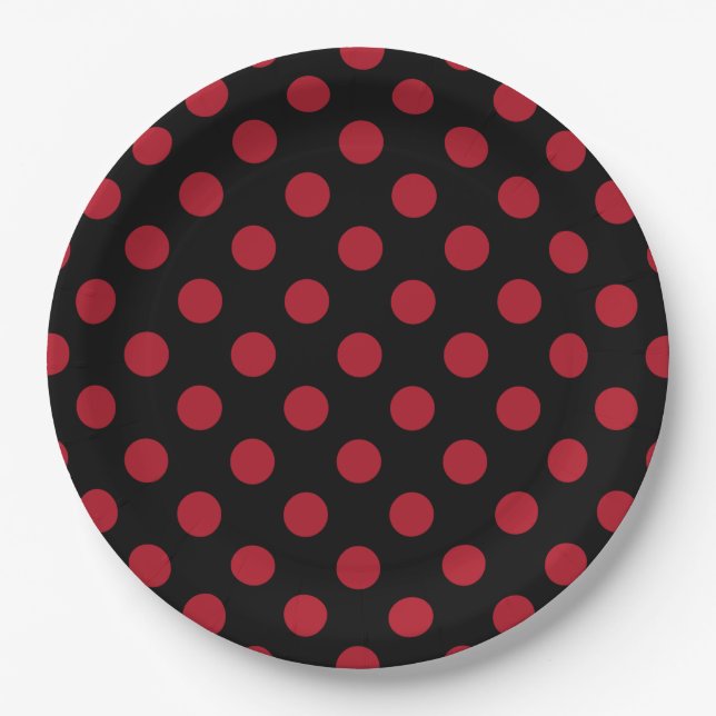 Red and black polka dots paper plate (Front)