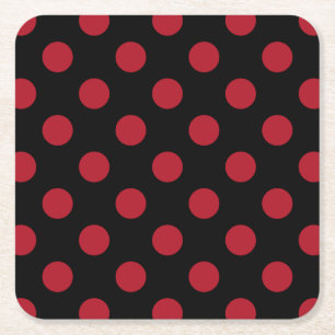 Red and black polka dots square paper coaster