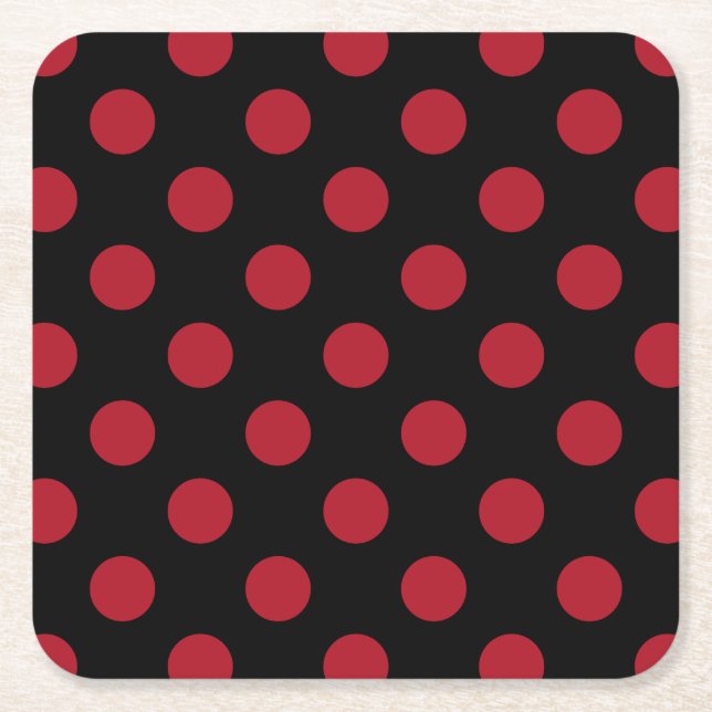 Red and black polka dots square paper coaster (Front)