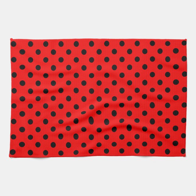 Red and Black Polka Dots Tea Towel (Horizontal)