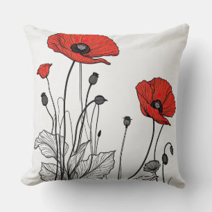 Red and black poppies cushion