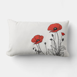 Red and black poppies lumbar cushion