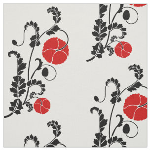 Red and Black Poppy Flower Pattern Fabric