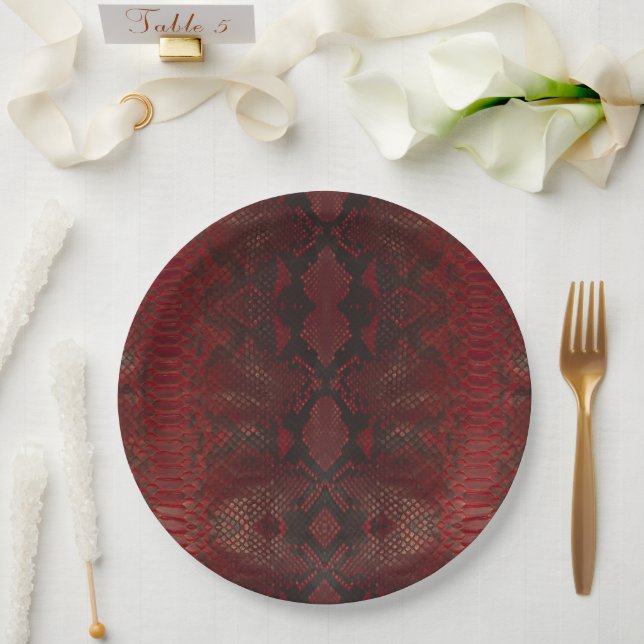 Red and Black Python Print Paper Plate (Wedding)