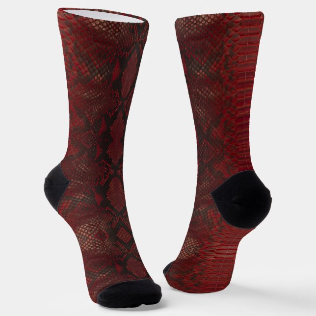 Red and Black Python Print Socks (Angled)