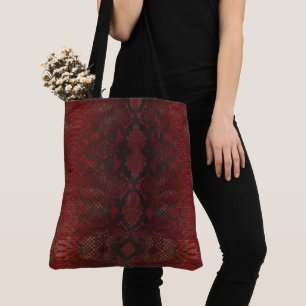 Red and Black Python Print Tote Bag