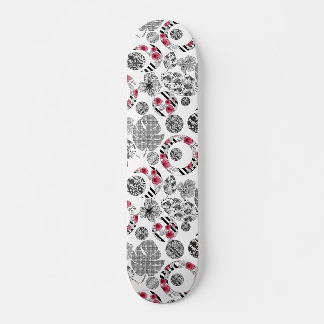 Red and Black, Quilting ,Patchwork Skateboard (Front)