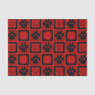 Red and Black Repeating Pawprint  Tissue Paper