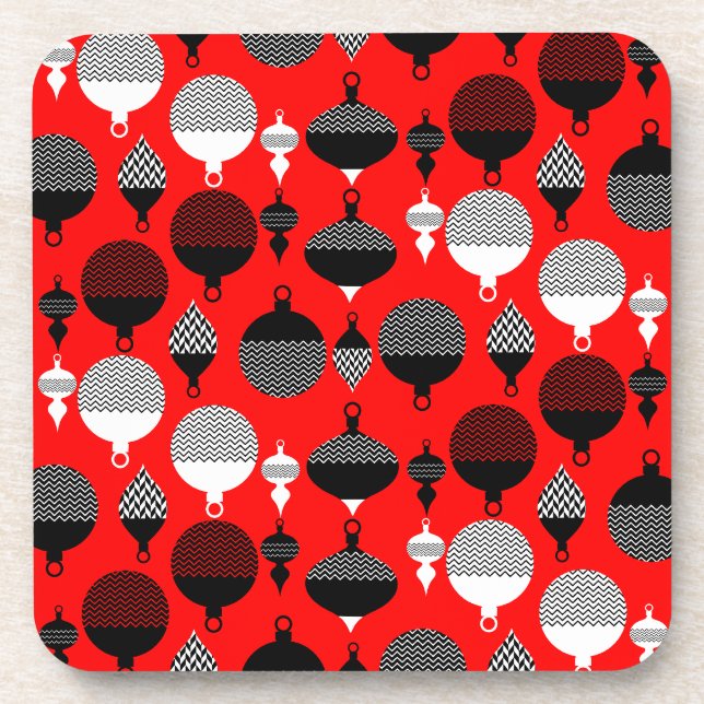 Red And Black Retro Christmas Decorative Ball Coaster (Front)