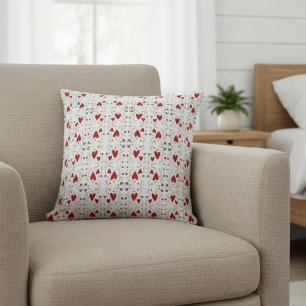 Red and Black Retro Hand Drawn Hearts Love  Cushion
