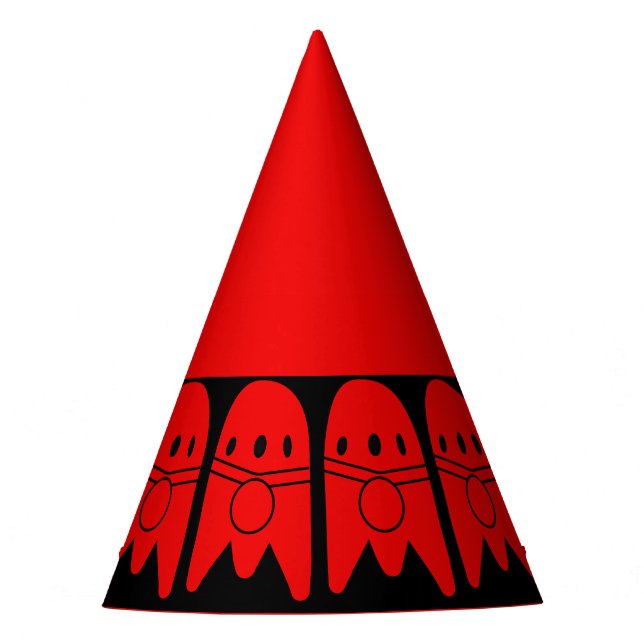 Red and Black Rocket Ship Birthday  Party Hat (Front)