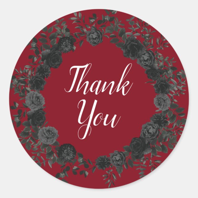 Red and Black Rose Gothic Sticker Favour Labels (Front)