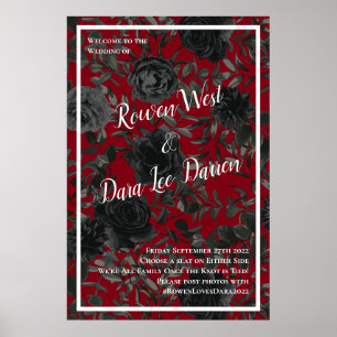Red and Black Rose Gothic Wedding Ceremony Sign