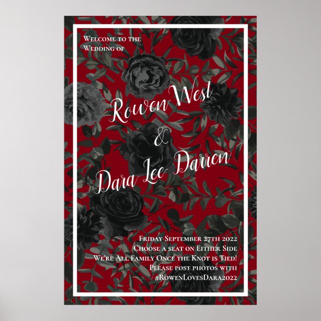 Red and Black Rose Gothic Wedding Ceremony Sign (Front)