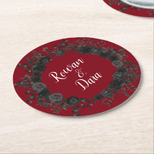 Red and Black Rose Gothic Wedding Coasters