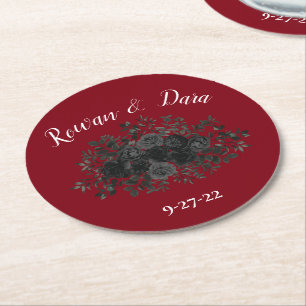 Red and Black Rose Gothic Wedding Coasters