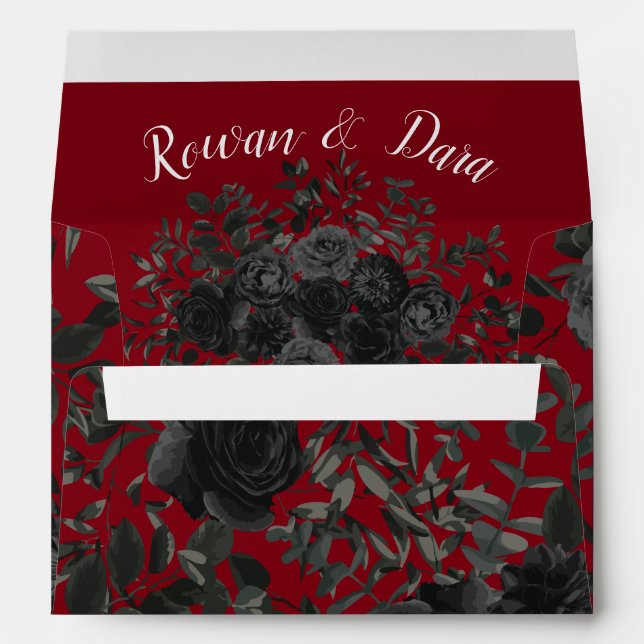 Red and Black Rose Gothic Wedding Envelopes (Back (Bottom))