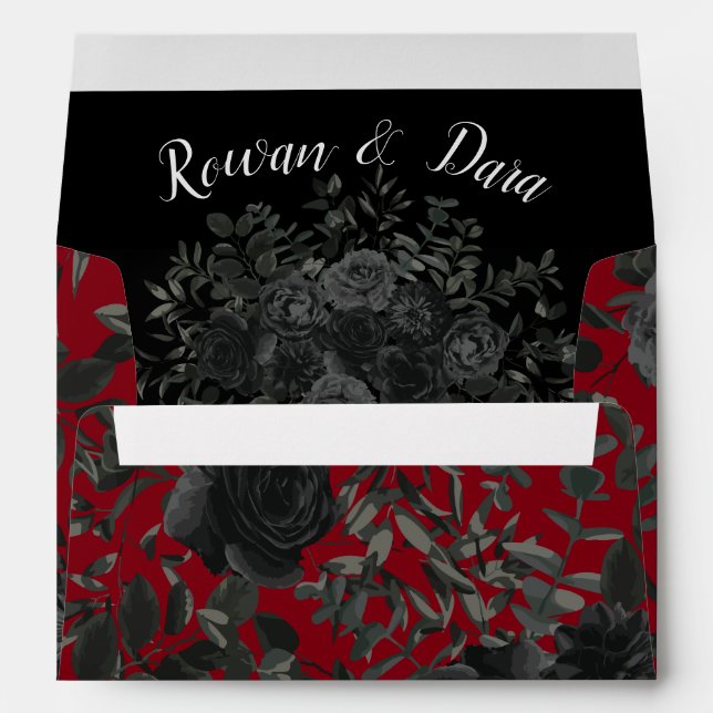 Red and Black Rose Gothic Wedding Envelopes (Back (Bottom))