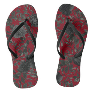 Red and Black Rose Gothic Wedding Flip-Flops Jandals
