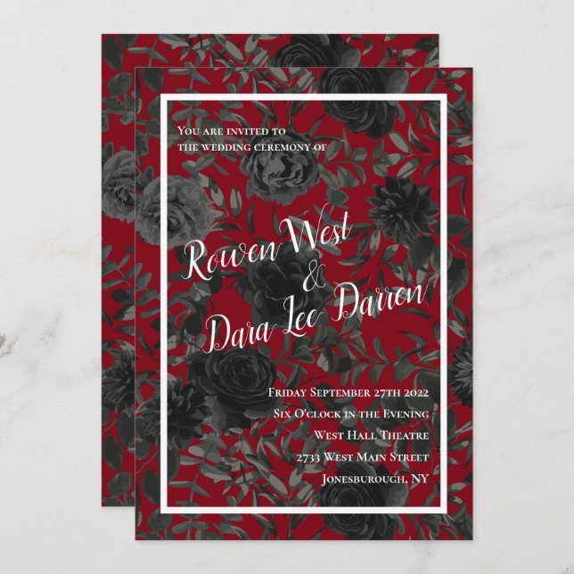 Red and Black Rose Gothic Wedding Invitations (Front/Back)