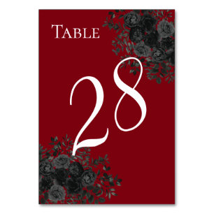 Red and Black Rose Gothic Wedding Table Numbers