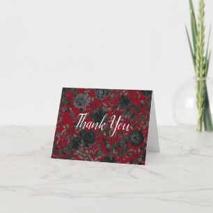 Red and Black Rose Gothic Wedding Thank You Card