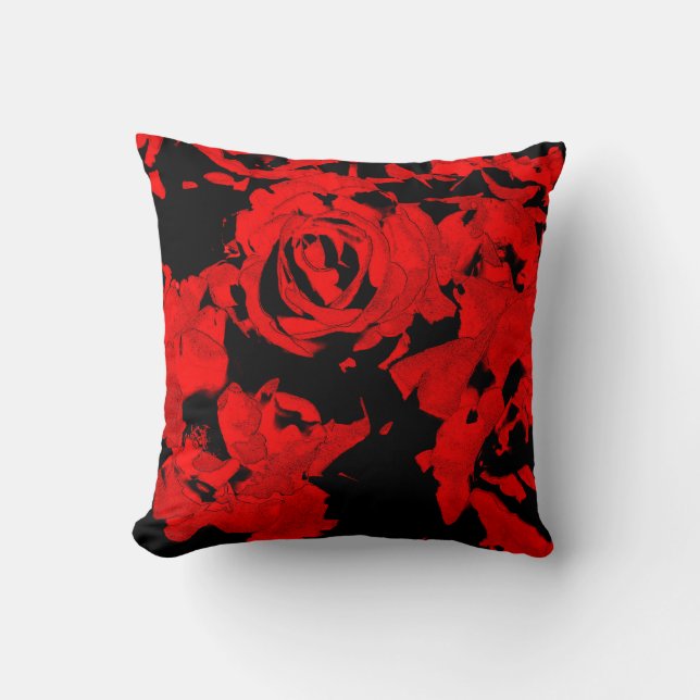 Red and Black Rose Throw Pillow (Front)