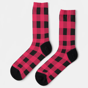 Red and Black Rustic Buffalo Plaid Check Patterned Socks