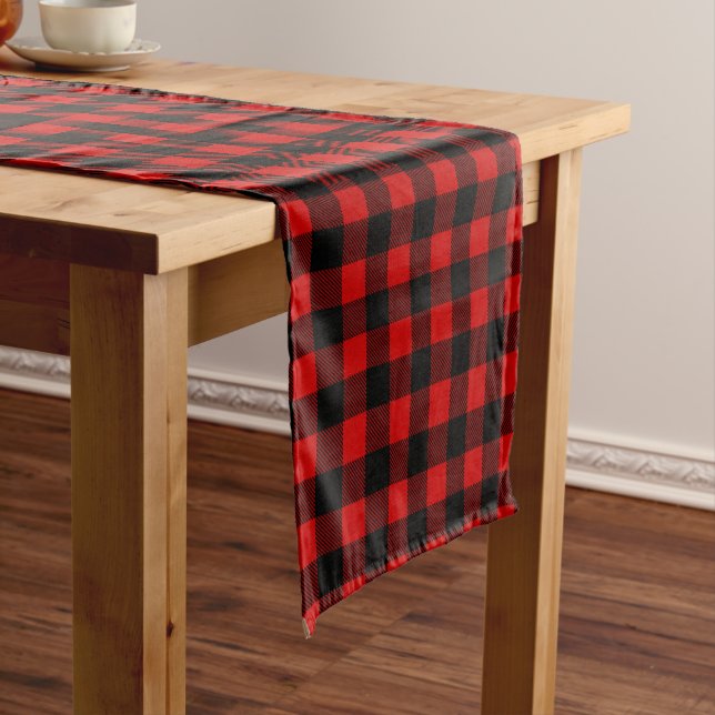 Red and Black Rustic Buffalo Plaid Pattern Short Table Runner (In Situ)