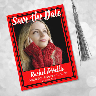 Red and Black Save the Date Graduation Announcement Postcard