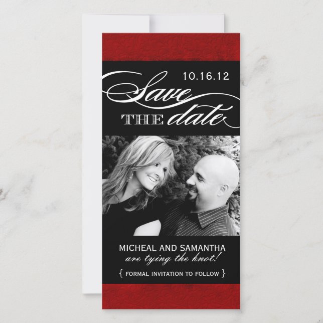Red and Black Save the Date Photo Cards (Front)