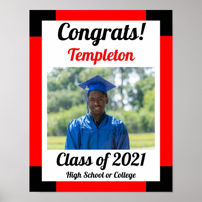 Red and Black School Colours Graduation Poster (Front)