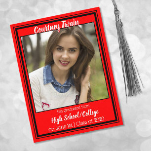 Red and Black School Colours Photo Graduation Announcement Postcard