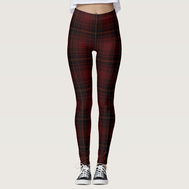 Red And Black Scottish Tartan Plaid Pattern Leggings (Front)