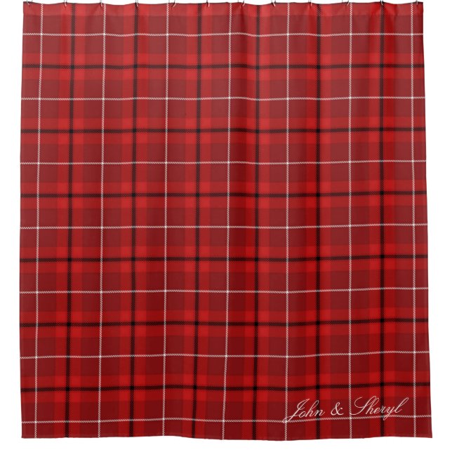 Red and Black Scottish Tartan Plaid Shower Curtain (Front)