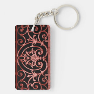 Red and black scrollwork pattern key ring