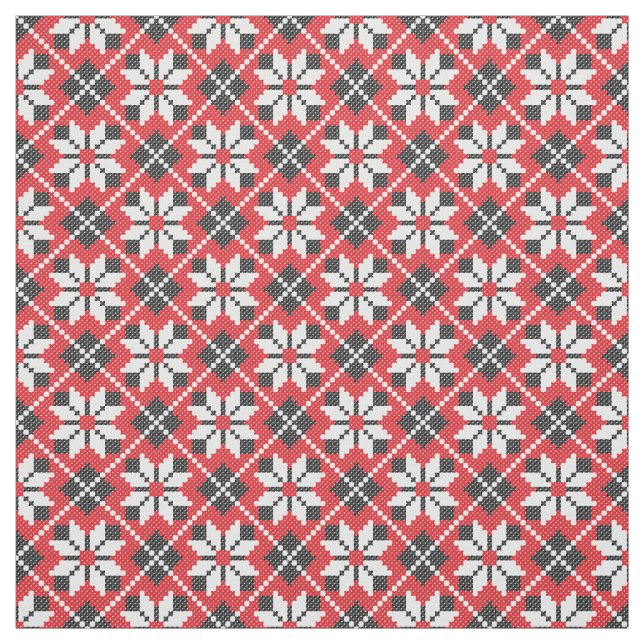 Red and black seamless cross-stitch pattern fabric (Swatch)
