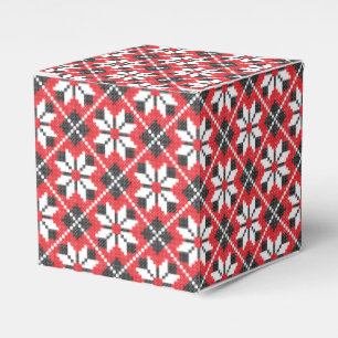 Red and black seamless cross-stitch pattern favour box