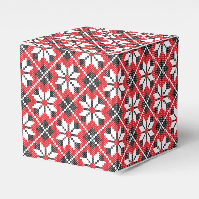 Red and black seamless cross-stitch pattern favour box (Front Side)