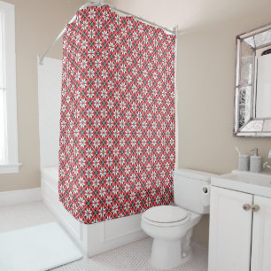 Red and black seamless cross-stitch pattern shower curtain