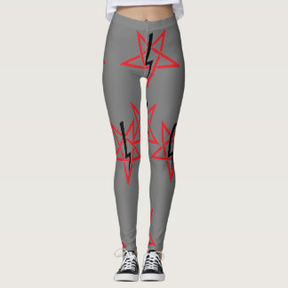 Red And Black Sigil Of Anton LaVey on Grey Leggings