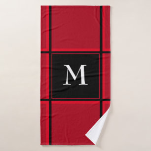 Red and Black Single Initial Christmas Bath Towel