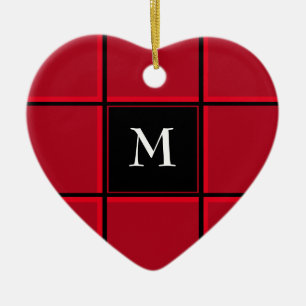 Red and Black Single Initial Christmas Ceramic Tree Decoration